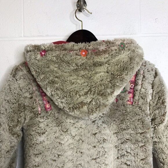 Oilily Girls Long Sherpa Coat Hooded Full Zip Embroidered Ribbons Size 140 10Y - Picture 5 of 12